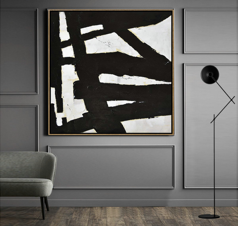 Oversized Canvas Art On Canvas,Handmade Minimal Art Palette Knife Canvas Painting, Black White Beige - Original Abstract Painting Canvas Art